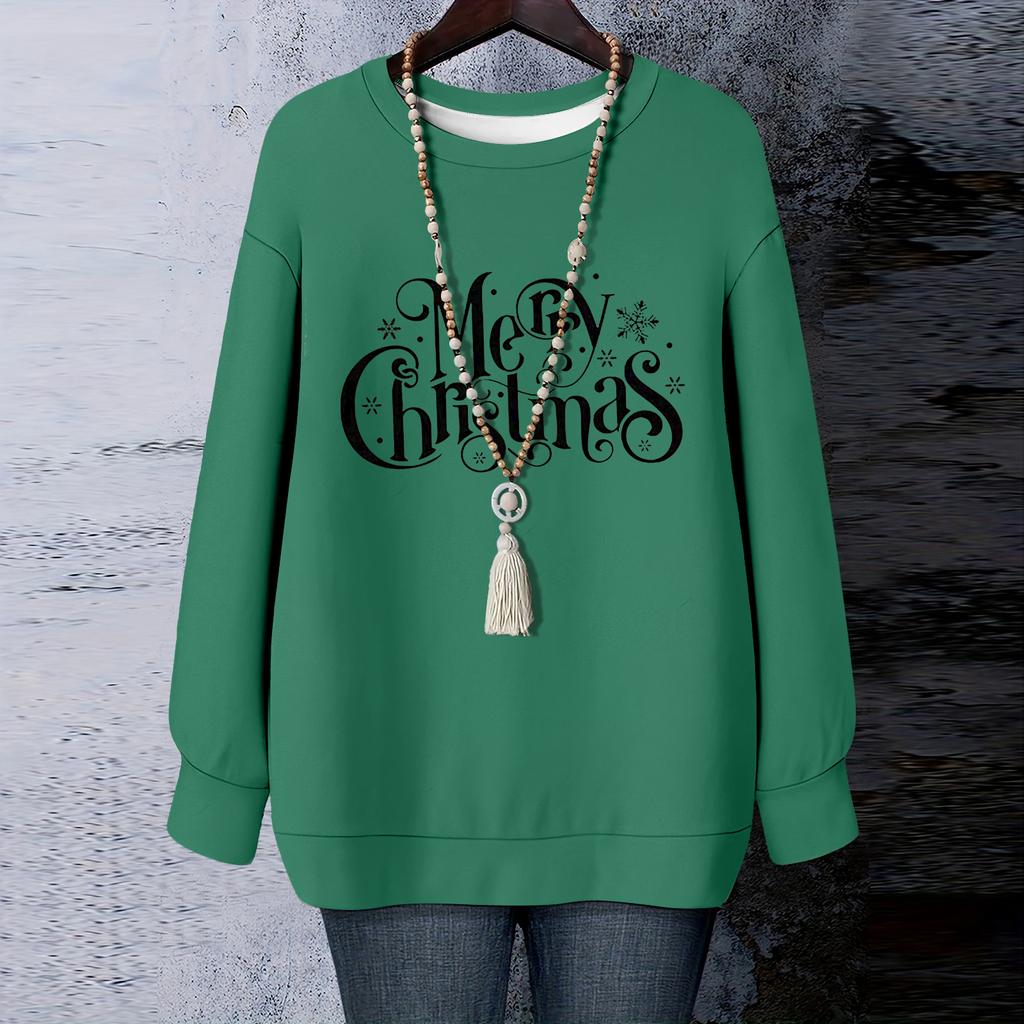 Ladies' Christmas Printed Round Neck Long Sleeved T-shirt Sweatshirt Top