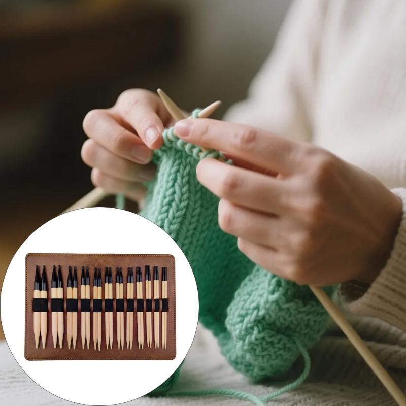 12Pairs Wood Knitting Needle 3.5-10mm Interchangeable Circular Knitting Needle Set with Storage Bag for Sweaters Scarves