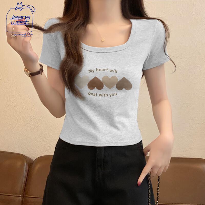 Jeanswest 2025 Summer Women s Square Neck Ribbed Cotton T-shirt L