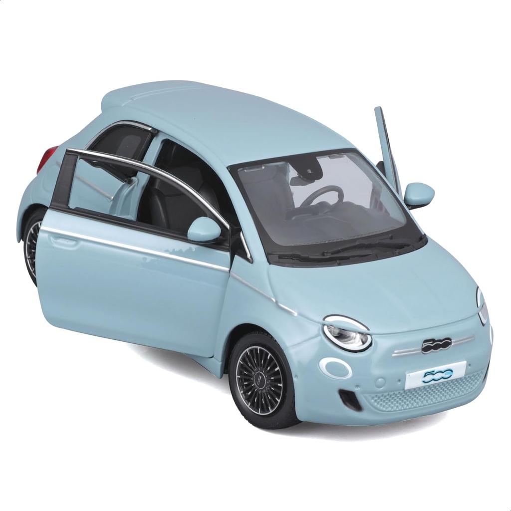 Bburago 1/24 Scale Fiat 500e 2023 Blue / Diecast Model Car, Finished Product, 18-21110 BU