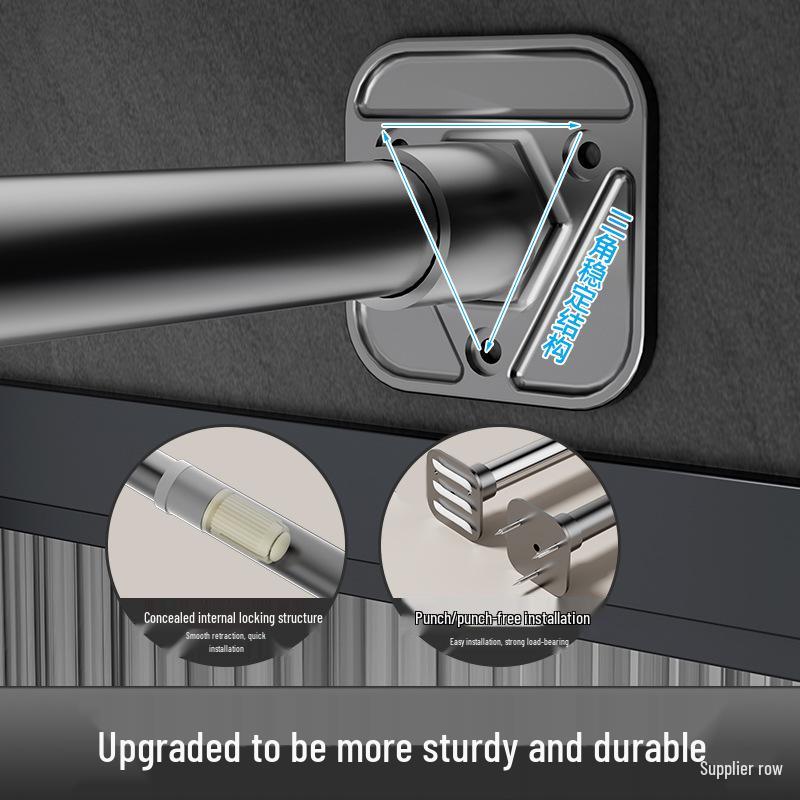 Regulowany, beznarzędziowy, wysuwany drążek ze stali nierdzewnej na ubrania i zasłonę prysznicową