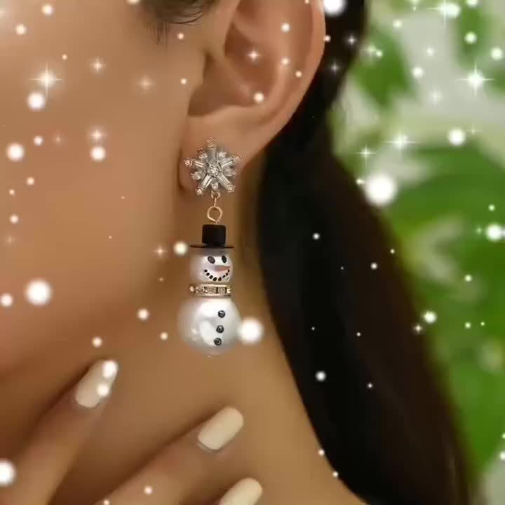 Stylish Christmas Snowflake Earrings with Tassels and Colorful Print Snowman Design, for Teenager