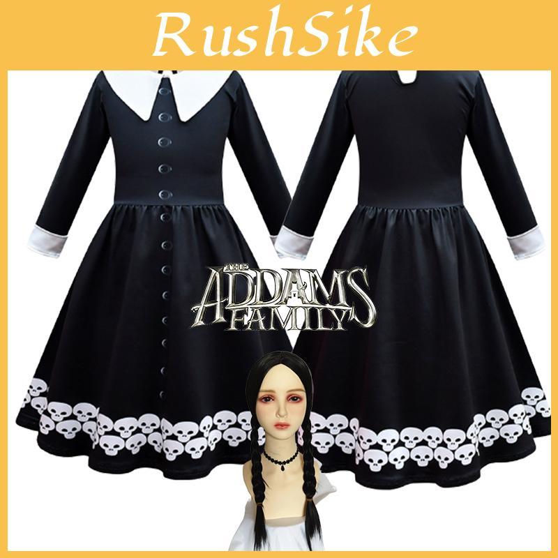 Wednesday Addams Dress Bag Wig Cosplay Costume Girls Xmas Party