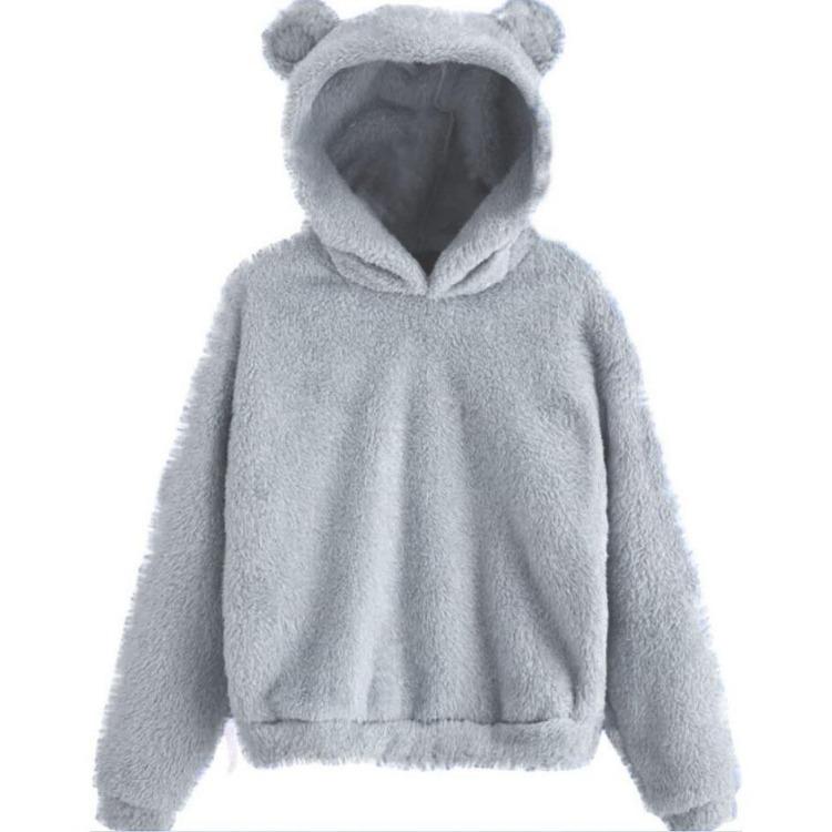 Cute Rabbit Ear Hood Winter Women Hoodies Warm Plush Sweatshirt Long Sleeve Casual Tops Autumn Winter