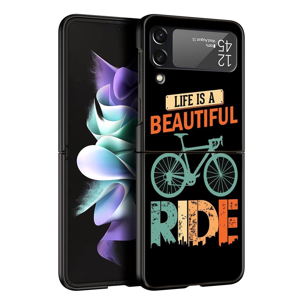 Mountain Bike Cycling Art Phone Case For Samsung Galaxy Z Flip3 Flip4 Flip5 PC Shell For Z Flip 3 4 5 Black Hard Folding Cover