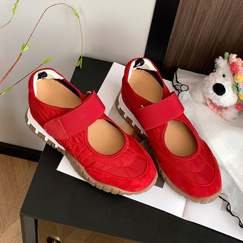 

French yellow Mary Jane Dexun women s shoes 2025 summer new inner height increase Velcro shallow canvas shoes single shoes 40 красный