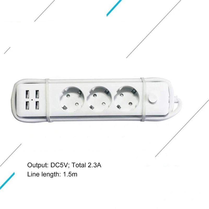 4 USB Port Power Plugs Power Strips Charger 5V 2.4A USB Output 2200W Power with 150cm Cable for Home and Office Use