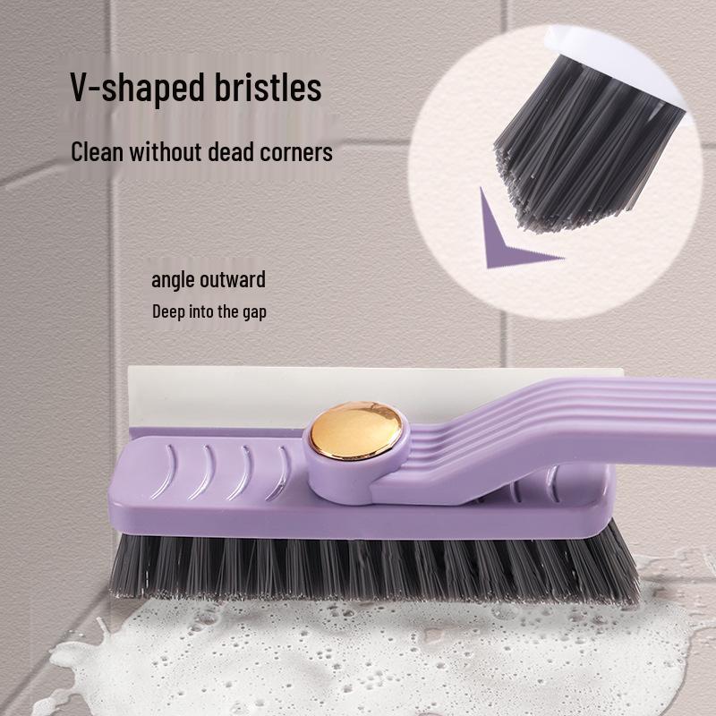 Four-in-One Rotating Crevice Brush - Multifunctional Bathroom and Tile Cleaner with Squeegee for Seamless Cleaning.
