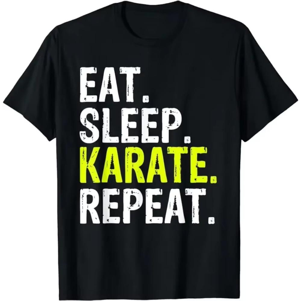 Retro Vintage Karate Eat Sleep Ninja Karate Repeat T-Shirt Unisex Style Shirts for Men Clothing Tees Tops Custom Printed TShirt