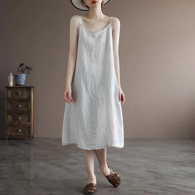 Cotton Woman Plus Size Spring Summer Long Sleeve Loose Nightgown Casual Comfortable Long Halter Skirt Dresses