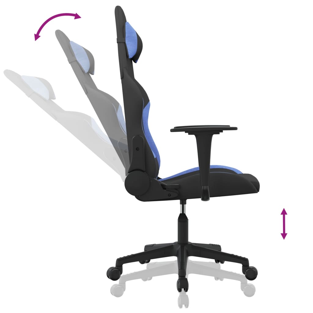 Gaming Chair with Massage Function Black and Blue Fabric