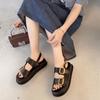 Fashion 2025 Summer Buckle Strap Women's Sandals Fashion Open Toe New Casual Best Seller Metal Decoration Retro Rome Solid Flat Sandals