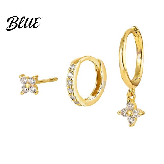 Earring 3Pcs Four-Leaf Clover Earrings Set Cubic Zirconia Studs Stackable