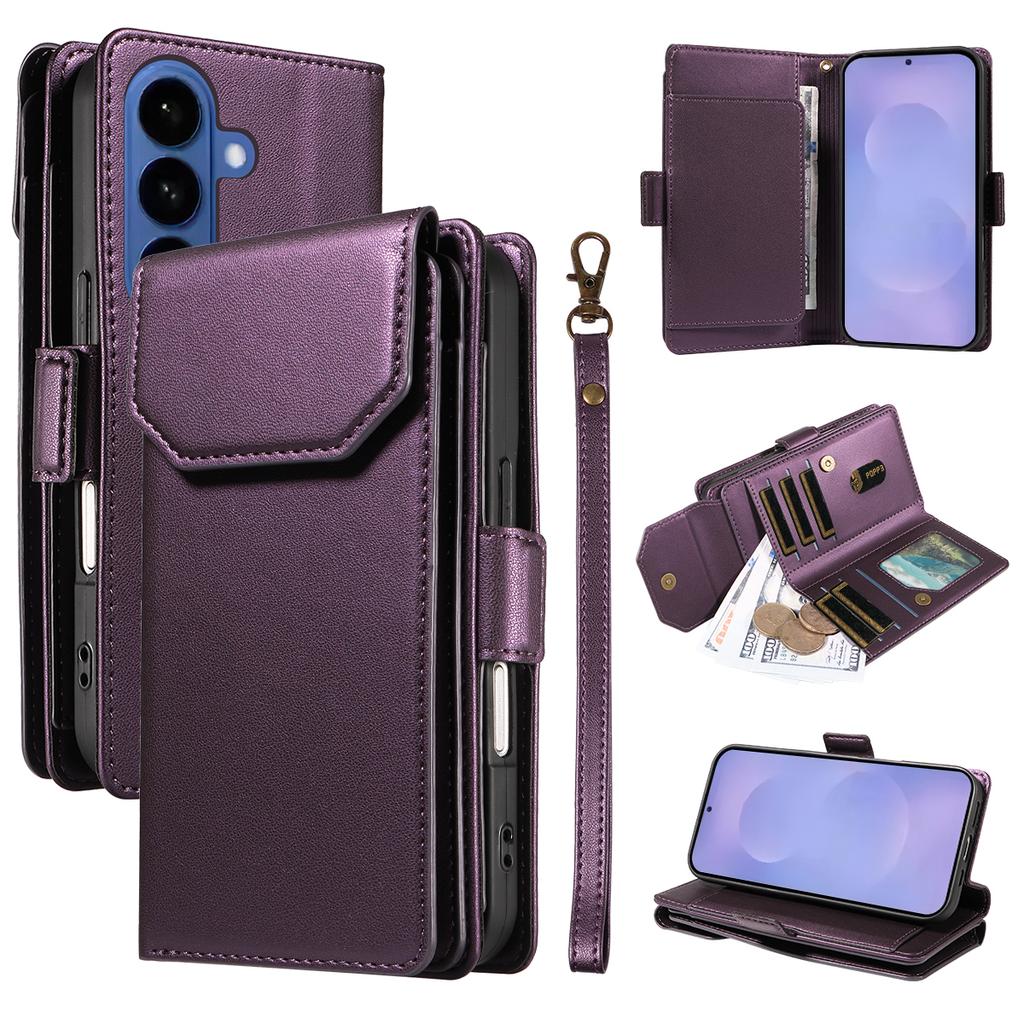 Luxury Magnetic Card Solt Wallet Flip Leather Phone Case For Samsung S26 Ultra S25 Plus S24 A16 A37 A57 A07 A17 Book Strap Cover