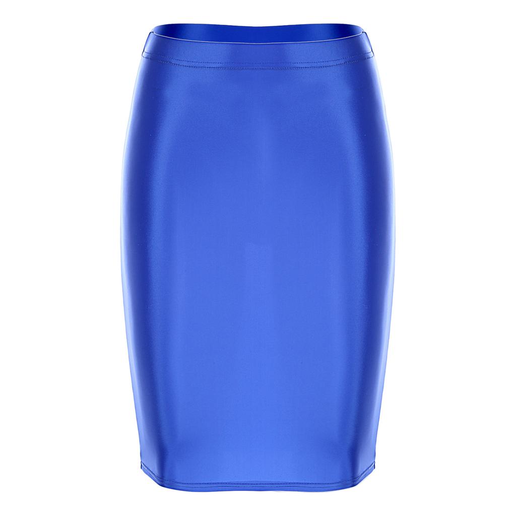 Dámská lesklá tužková sukně s vysokým pasem Strečové ležérní jednobarevné bodycon sukně