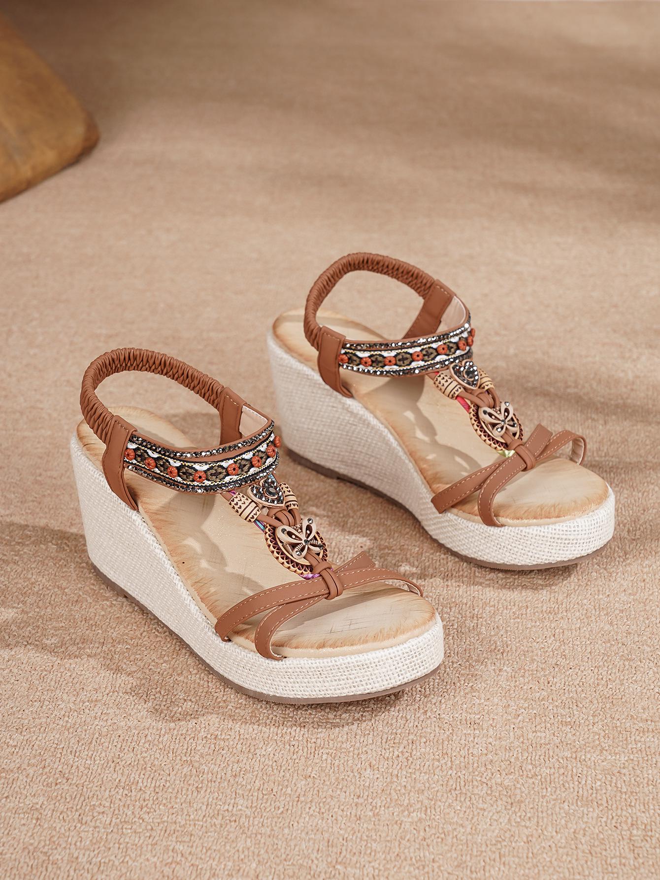 

Boho Chic 2025 Versatile Beach Wedge Sandals Size 39 темно-коричневого кольору
