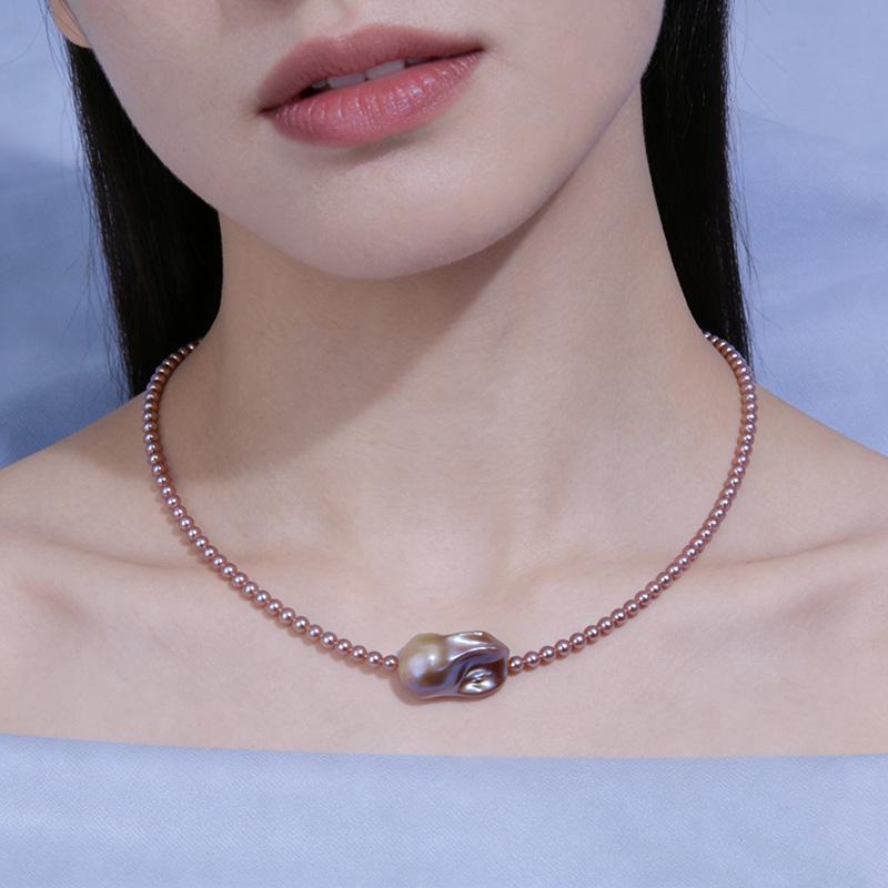 S925 French High-End Niche Baroque Freshwater Pearl Irregular Millet Clavicle Chain Geometric