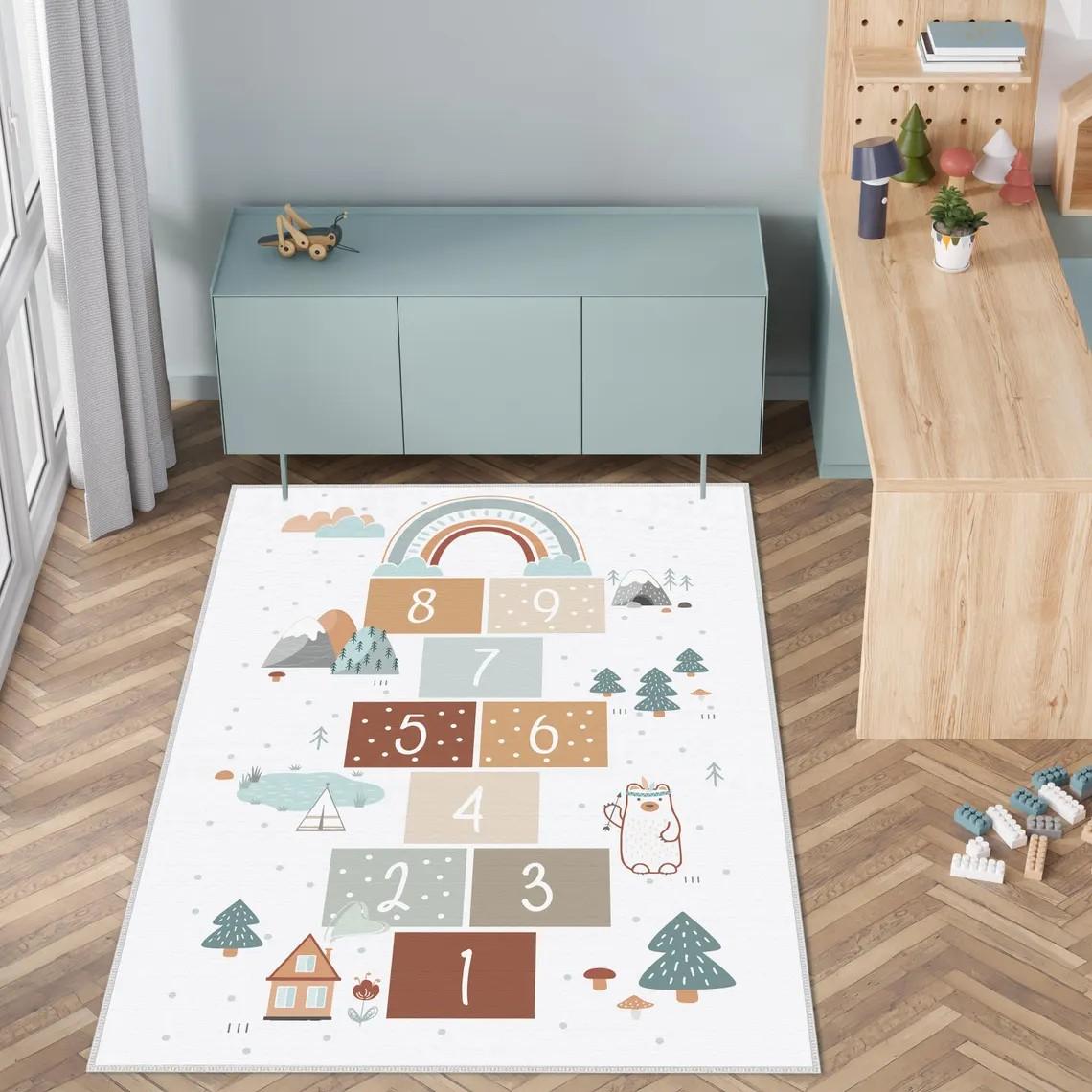 

Hopscotch Kids Carpets Play Mat Cartoon Parent-child Game Carpet Bedroom Bedside Children s Number Game Room Decoration 40x60cm