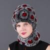Rex Rabbit Rose Hat and Flower Scarf Set Specializing In the Production of Rex Rabbit Scarf Hat Two-piece Adult Hat