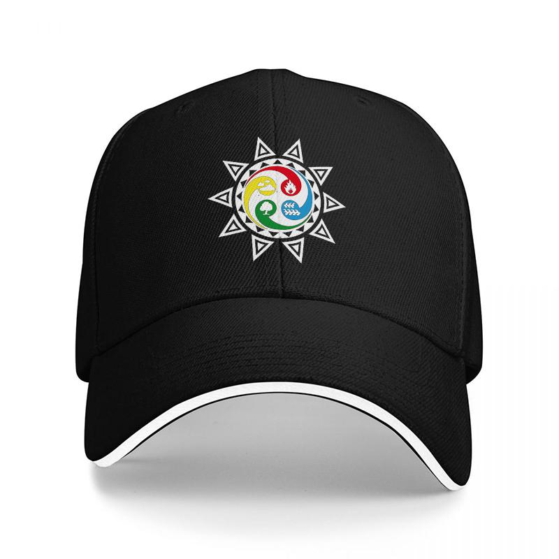 Yin Yang Star Symbol Black Baseball Cap with Colorful Unisexdala Design for Spiritual and Mindful Lifestyle Enthusiasts
