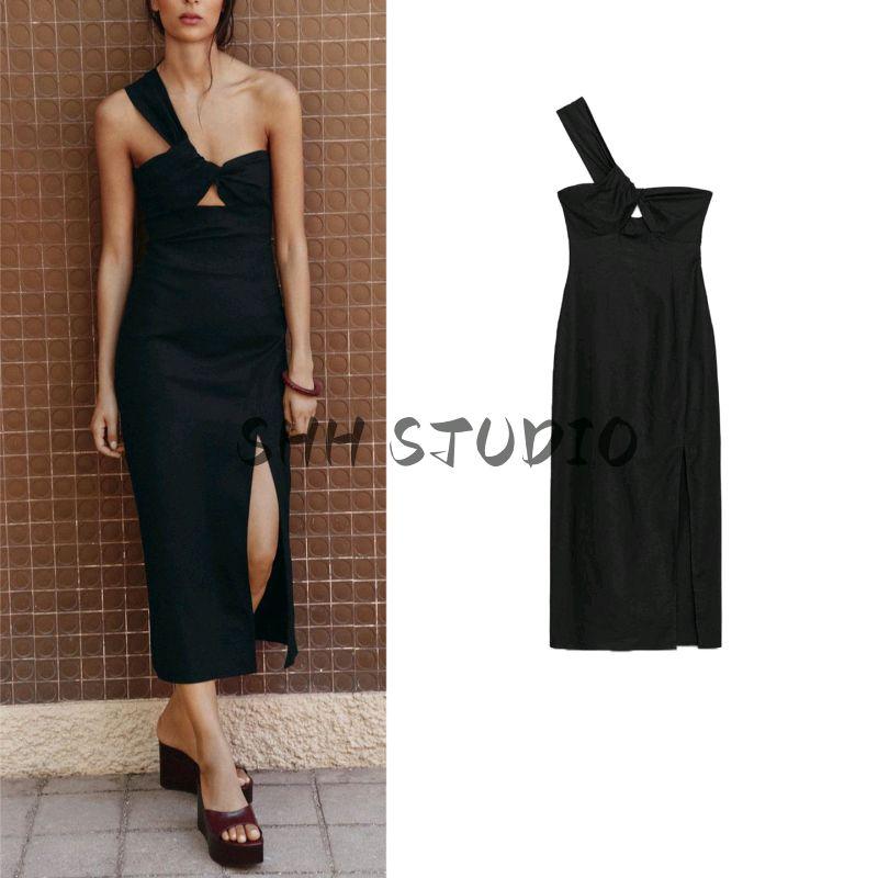 Summer New Product Women's Clothes Holiday Style Linen Blend Asymmetric Design Midi Skirt Dress 8741224