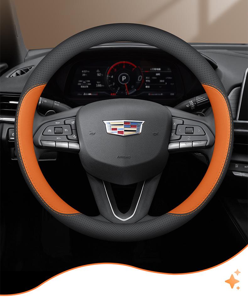 Ultra-thin Genuine Leather Steering Wheel Cover for Cadillac CT5, XT5, XT4, GT4, XT6, CT6