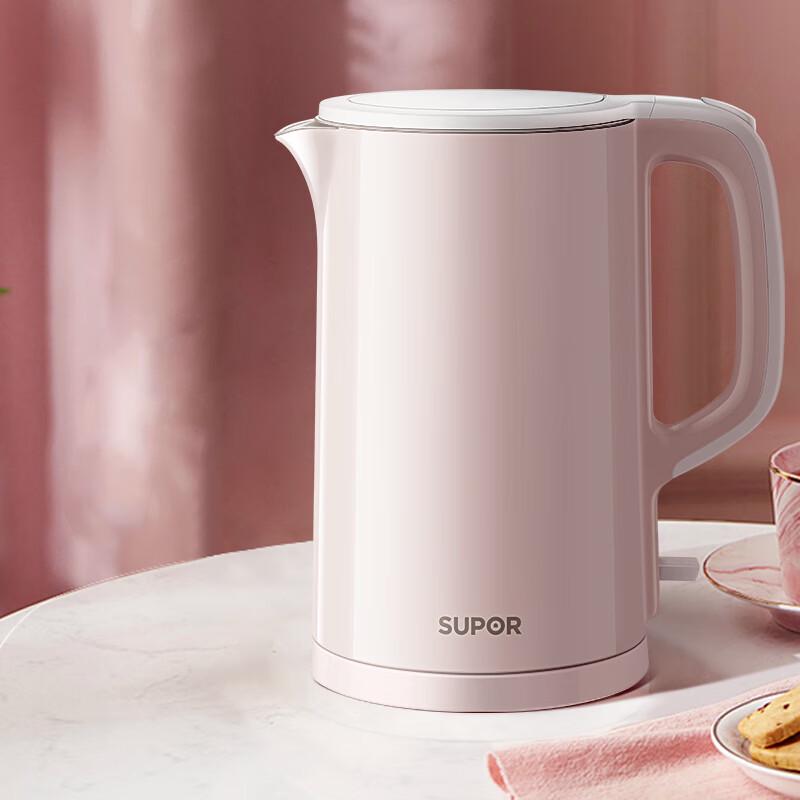 SUPOR 1.5L 304 Stainless Steel Double-Layer Anti-Scalding Electric Kettle