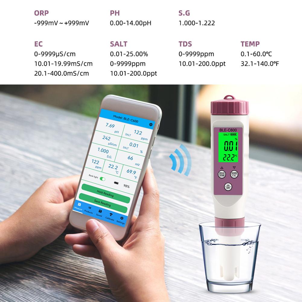 2/7 IN 1 PH TDS Meter Bluetooth-Compatible Temp/ORP/EC/TDS/Salinity/S.G /PH Tester APP Control for Aquarium Water Quality Tester