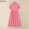 ZANZEA Women Casual Round Neck Solid Color Summer Short Sleeve Dress