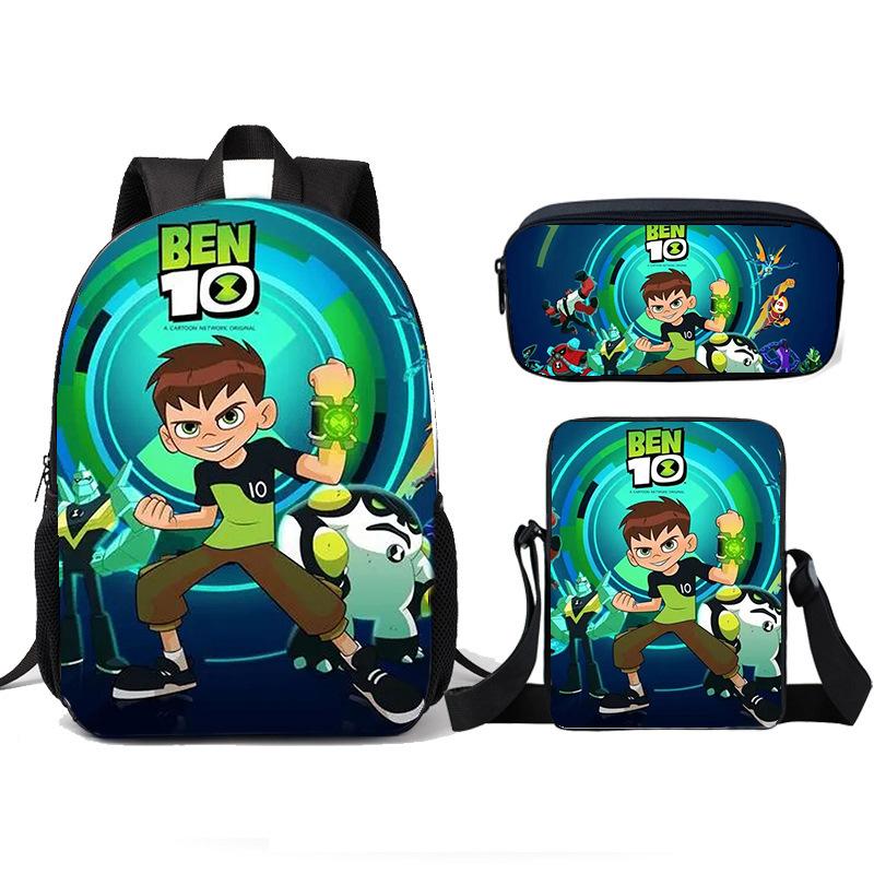 Teenage Hacker BEN10 Backpack, Elementary School Backpack, Three Piece Set, Children's Backpack, Shoulder Bag, Pencil Case