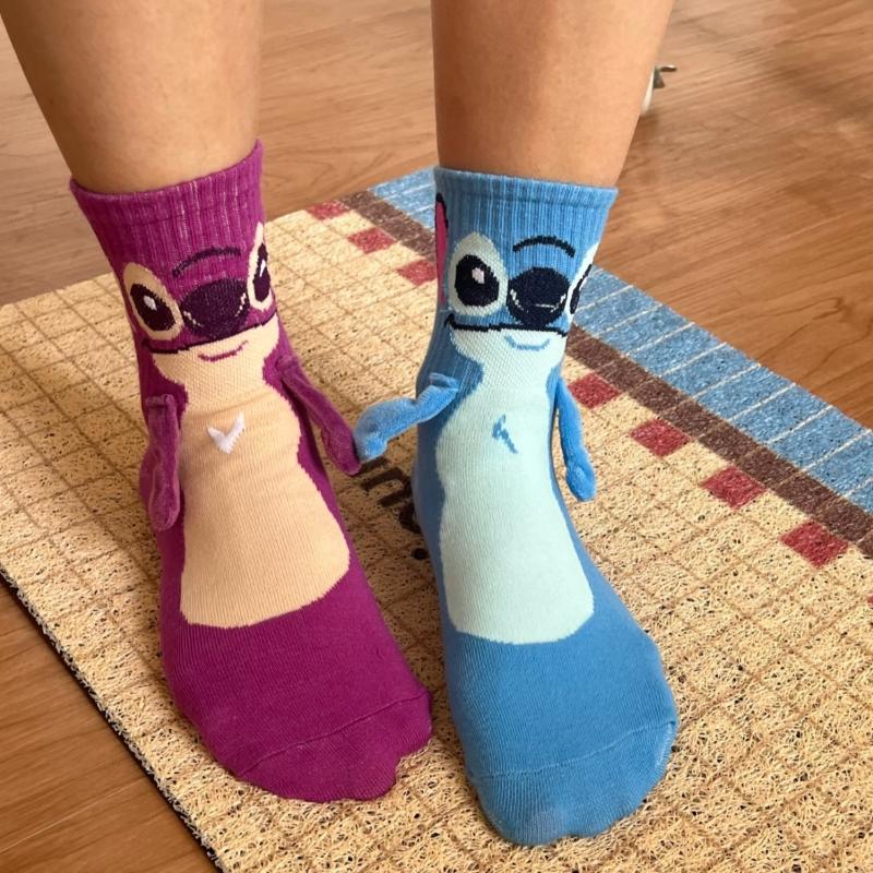 Stitch Magnet Hand In Hand Sock Cartoon Fun Fashion Soft Comfortable Creative Adults Children Christmas Stocking Toy Gift