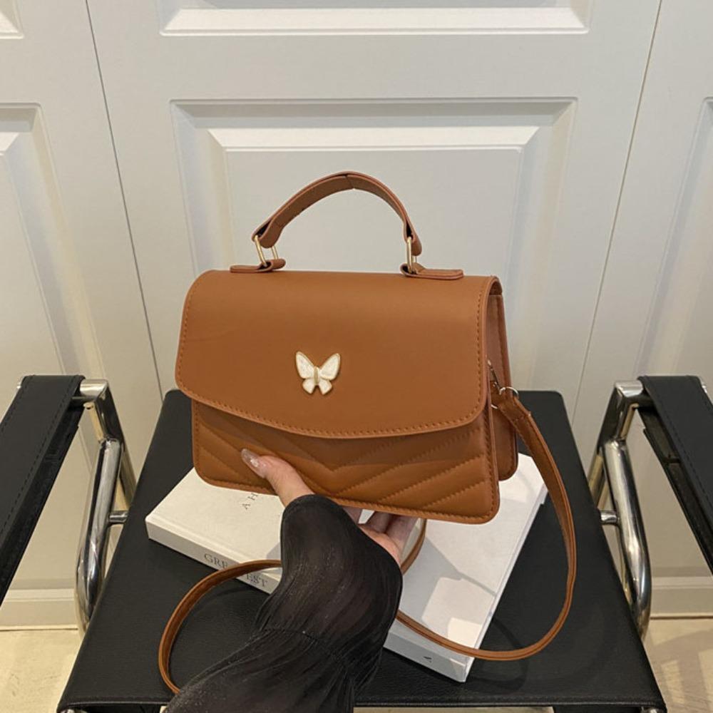 

PU Leather Portable Small Square Bag Large Capacity Elegant Shoulder Bag Class Commuting Style E