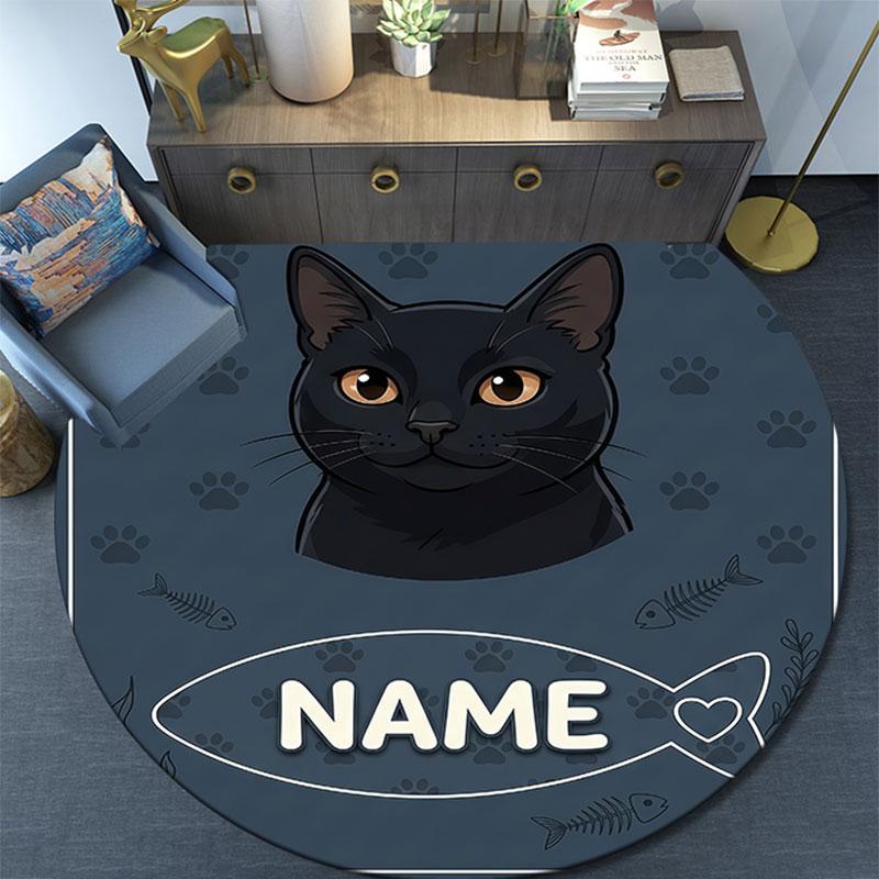 Custom Name,Cat Fish Label Portrait pattern round rug,Carpet Rug for Living Room Bedroom Playroom ,Non-slip Floor Mat,Holiday Gifts and Birthday Gifts