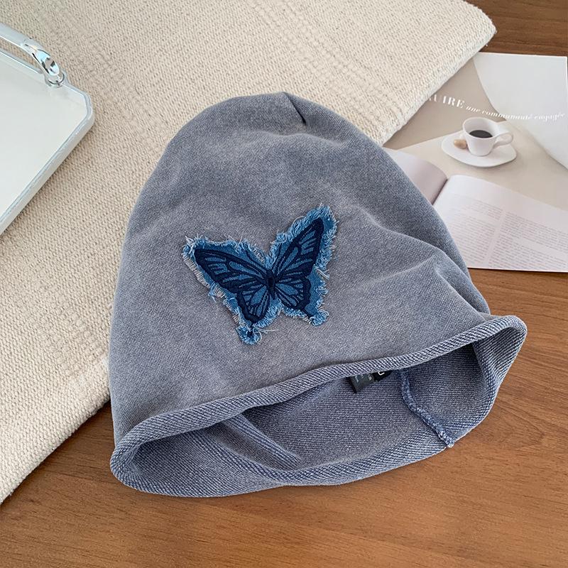 Women's Butterfly Retro Knitted Hat - Autumn/Winter Warm, Solid Color, Rolled Edge Pullover, Small Face Enhancing Design