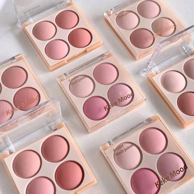 Kekemood Four-Color Peach Blush Palette for Brightening & Contouring - Perfect for Students & Parties