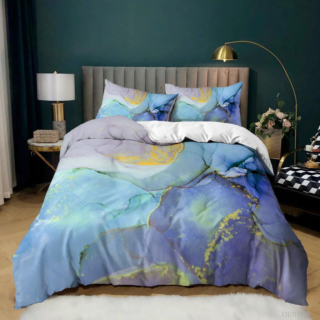 Gradual Change Color Marble Texture Pattern Duvet Set Digital Printing Three-Piece Set Bedding