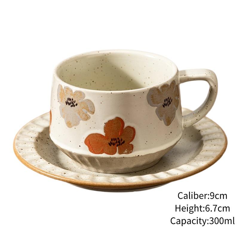 

Retro Ceramic Coffee Cups and Saucers Set Heat-resistant Handgrip Cup For Juice Water Milk Office Kitchen Restaurant Gift