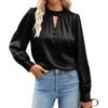 Women's Color Round Neck Long Sleeve Button Casual Business Shirt Top