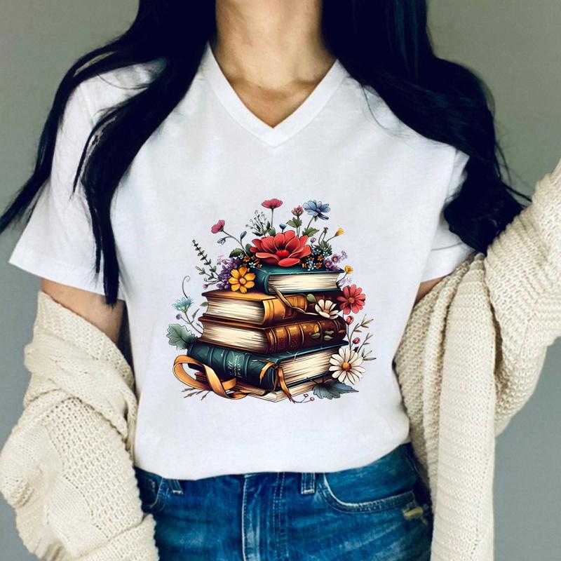 Flower Book Graphic T Shirts Women Vintage Retro Printed Classic Top Flower Lover Gift Summer Clothes Reading Gift Tshirt FeUnisex