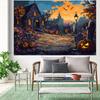 1Pcs Mysterious Castle Pumpkin Lantern Halloween Background Cloth  Ghostly Twilight Atmosphere Jumps Waves