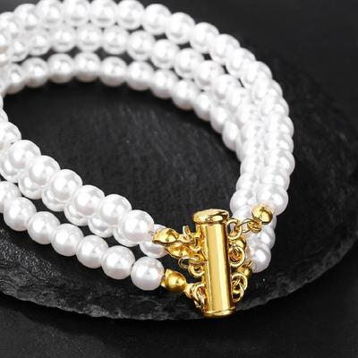 Multi Strand Simulated Pearls Accessory With Secure Elastic Band Crystal Embellished Wrist Chain For Business Event