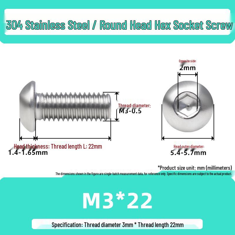 304 Stainless Steel Mushroom Head Hexagon Screw M2-M6