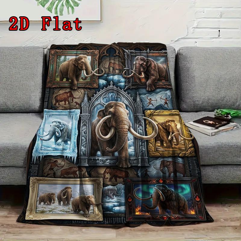 Prehistoric Mammoth Collage 2D Flat Pattern Flannel Blanket, High quality All Seasons, Home Decor, Warmth and Comfort, Perfect for Christmas Gifts.
