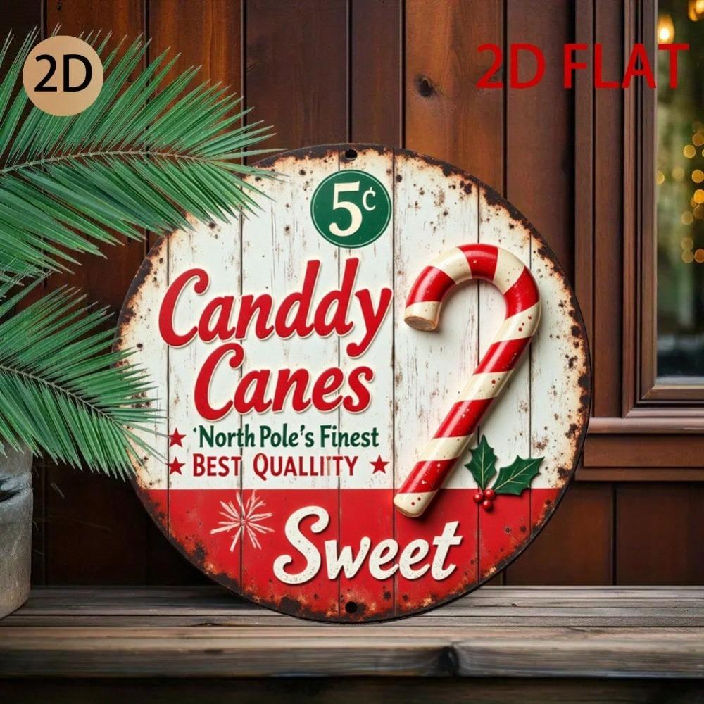 Vintage Metal Tin Sign Candy Cane Stripes Rustic Wall Art Christmas Kitchen Decor
