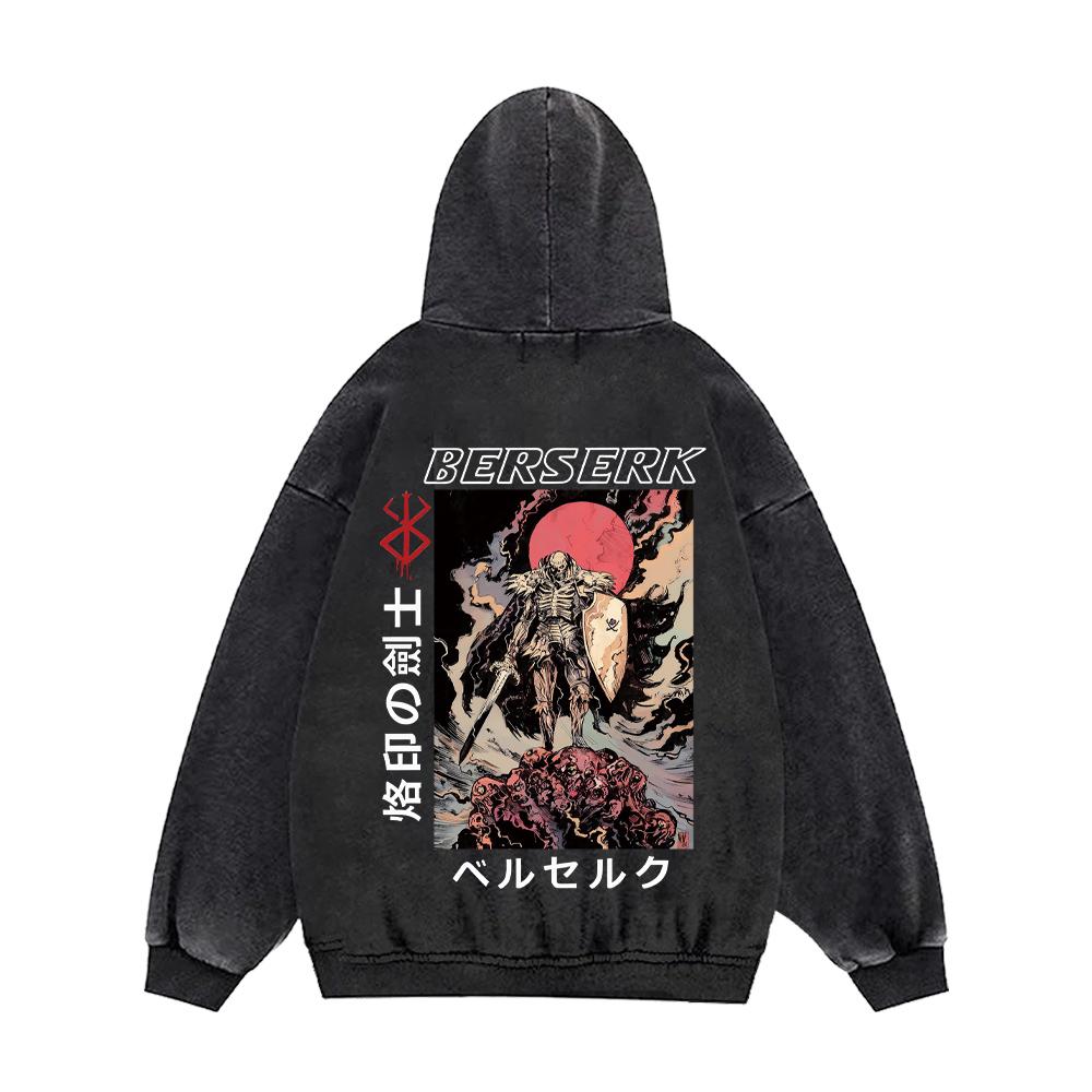 Anime Berserk Guts Print Hooded Men Women Vintage Cotton Hoodies Hot Manga Sweatshirt Harajuku Unisex Streetwear Trendy Pullover