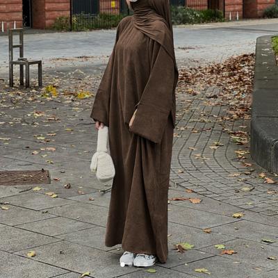 Corduroy Closed Abaya Women Winter Islamic Clothes Loose Warm Muslim Dress Dubai Turkey Modest Kaftan Ramadna Eid Hijab Robe