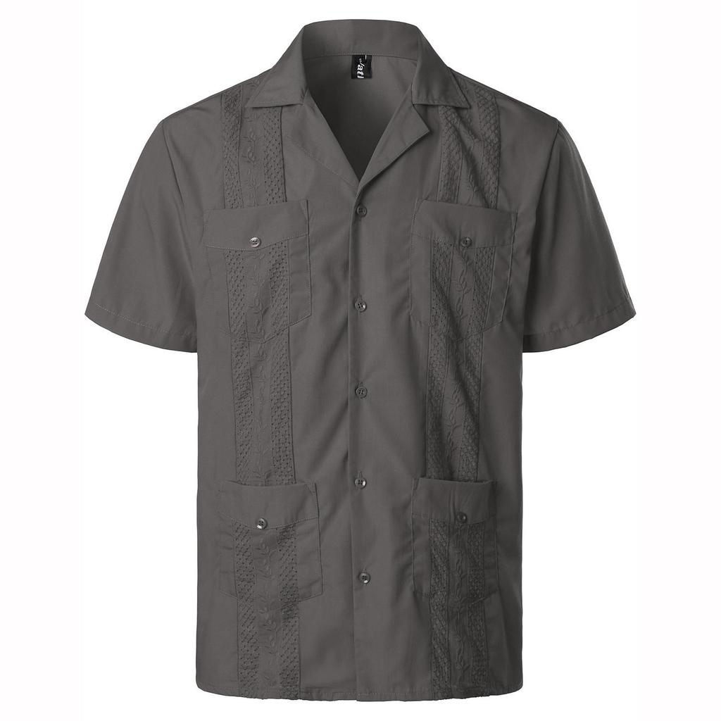 Mens Shirts Pockets Lapel Short Sleeves Cardigan Summer Thin Blouse Breasted Shirt