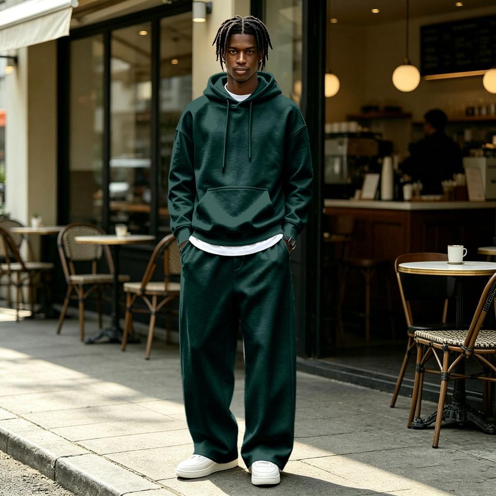 Men's Casual Tracksuit 2 Piece Outfit with Hoodie and Wide Leg Pants Loose Fit