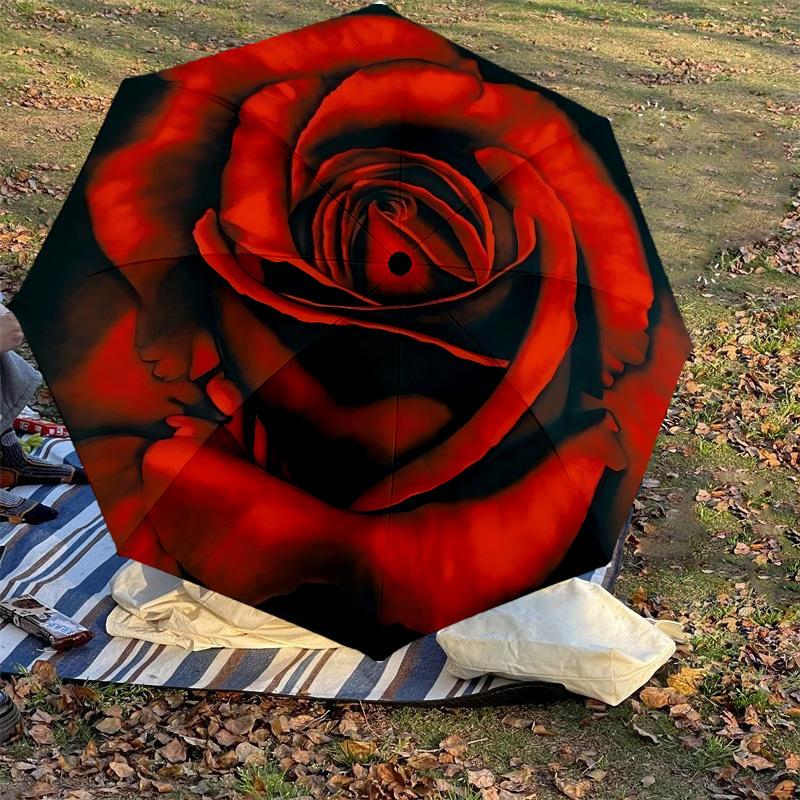 1PC Rose Petals Umbrella-8-Rib Reinforced, Automatic Open, Lightweight & Durable, Cute Fashion Accessory for Outdoor-A1305