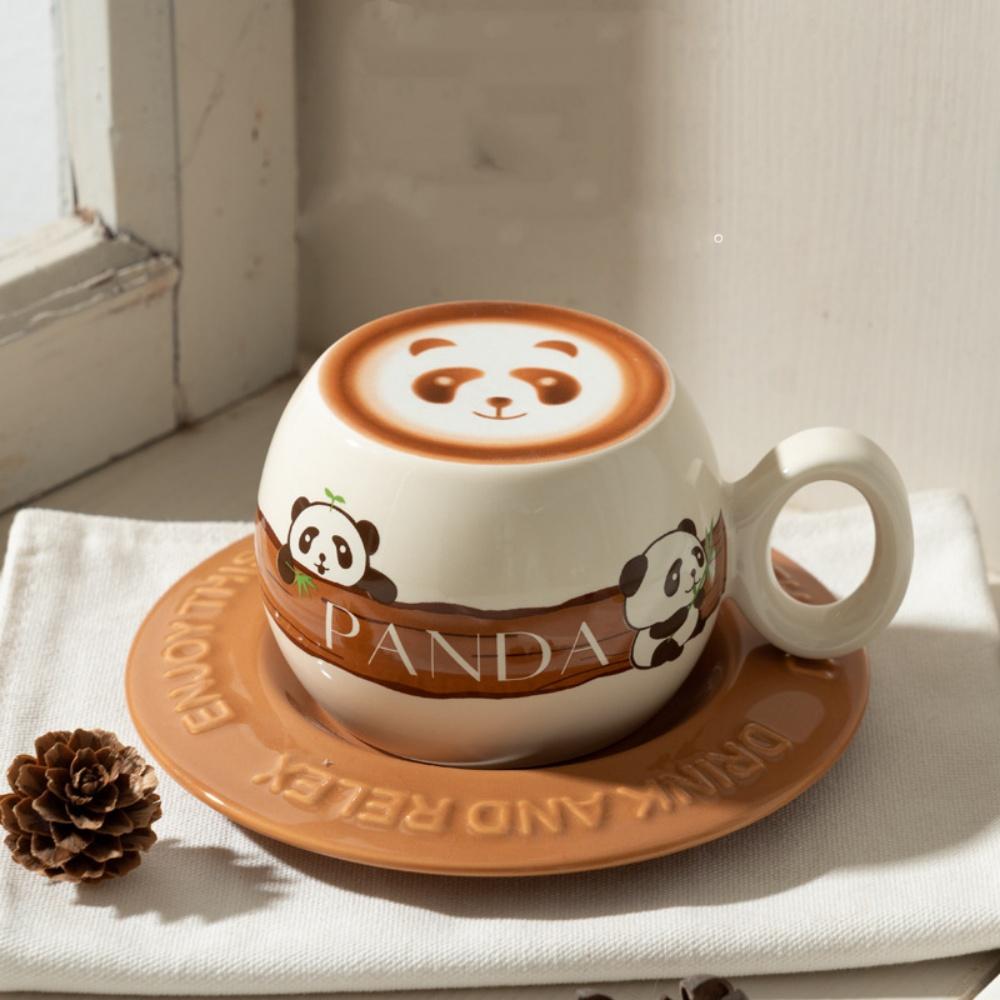 Big Belly Coffee Cup with Wood Saucer and Spoon 300ML Latte Under Botton Shaped Coffee Mug